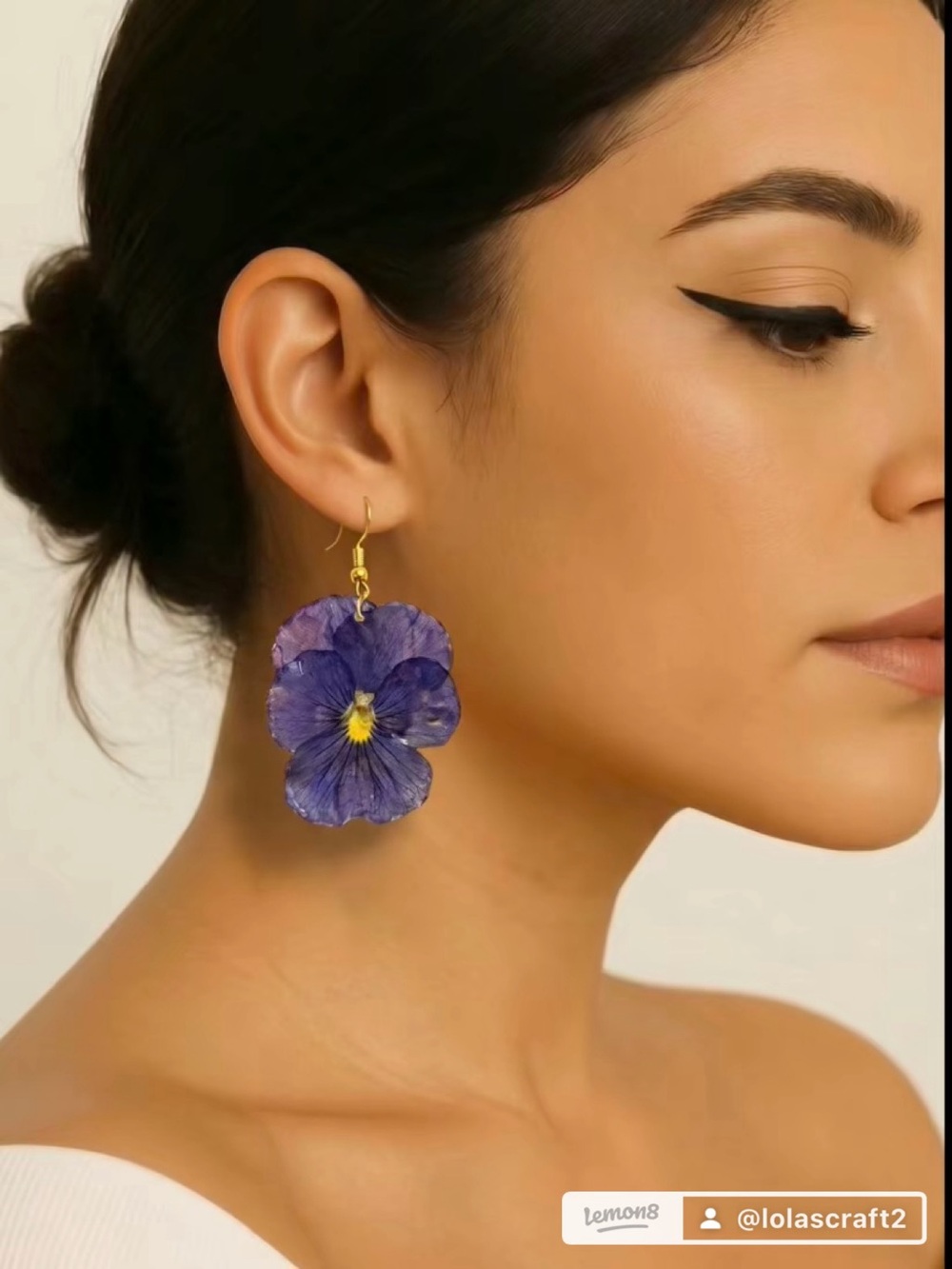 LolasCraft2 Purple Pansy Drop Earrings - Gold Hook